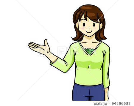 ②☆手描きイラスト☆こちらはイラスト確認用です こちらへどうぞ:右手で案内をする女性カラーイラストのイラスト素材
