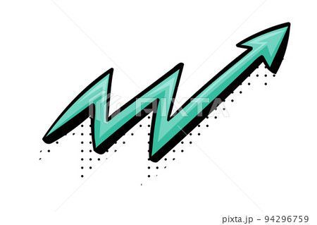 Curved Blue Arrow with Pointed End and Dots Doodle Style Vector Element 94296759