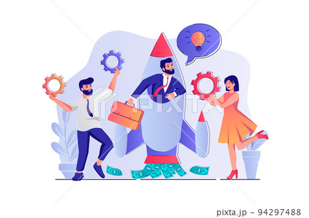 Business startup concept with people scene. Man and woman colleagues start new business, investing and develop success project together. Vector illustration with characters in flat design for web 94297488
