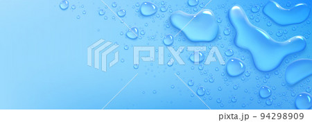 Water drops, spill puddles on blue background 94298909