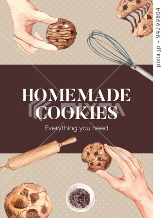 Poster template with homemade cookie concept,watercolor style 94299804