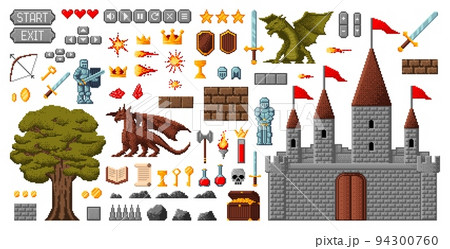 8bit pixel game asset, medieval knight, castle,...のイラスト素材 [94300760 ...