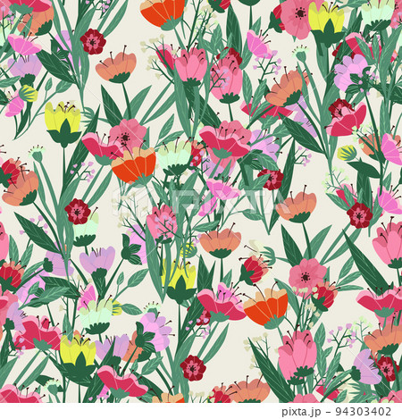 Seamless pattern with spring bright flowers. Vector illustration 94303402