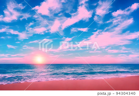 Sunset sea landscape. Colorful ocean beach sunrise. Colorful nature sea sky 94304340