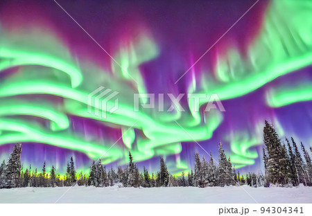 Beautiful Northern Lights aurora borealis borealisgreen. Purple and green aurora. 94304341