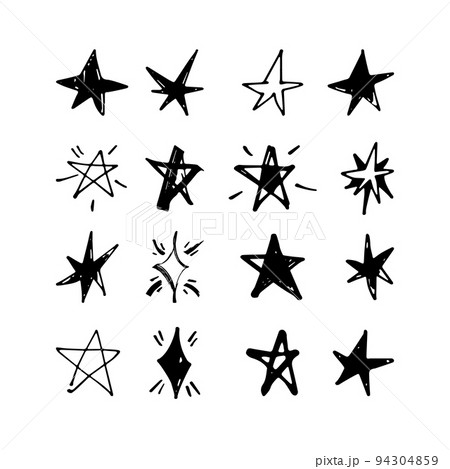 Doodle star set. Hand drawn stars and sparkles symbols. Vector. 94304859