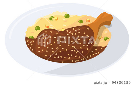 Chicken and rice cartoon icon. Traditional mexican dish Chicken and rice cartoon icon. Traditional mexican dish 94306189