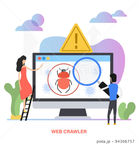 Web crawler vector illustration in flat style. People checking the website concept 94306757