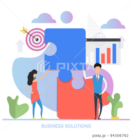 Business solution concept vector illustration. People solving buisness task together. Teamwork, brainstorm flat style scene Business solution concept vector illustration. People solving buisness task together. Teamwork, brainstorm flat style scene 94306762