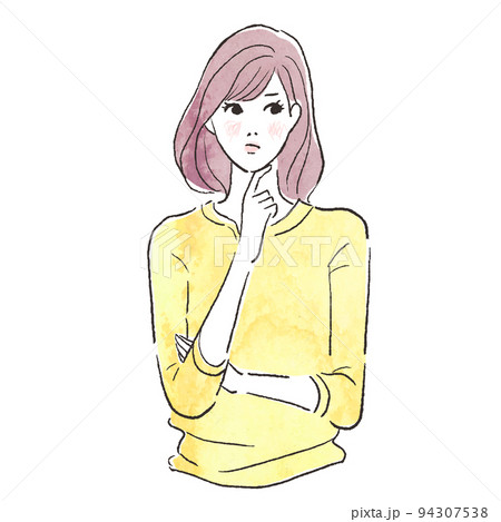 考える女性の水彩ベクター線画 94307538