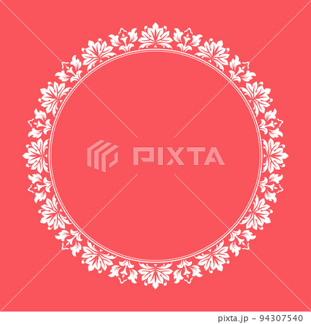 Decorative frame Elegant vector element for design in Eastern style, place for text. Floral pink and white border. Lace illustration for invitations and greeting cards 94307540