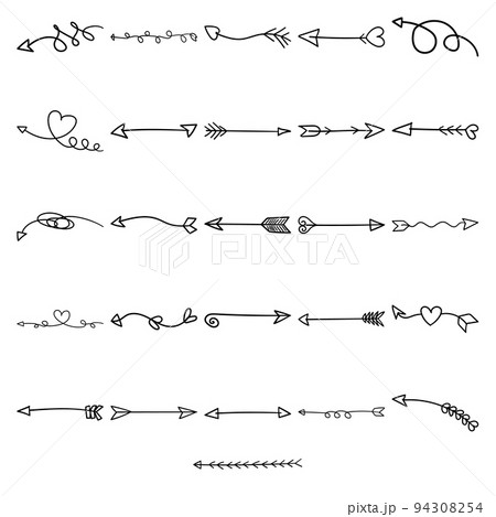 Arrows Hand Drawn Doodle Line Art Outline Set 94308254