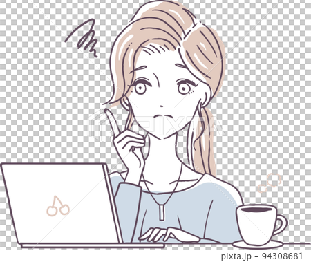 在宅ワークをしながら悩む女性のイラスト素材 リモートワーク 困り顔 在宅ワークをしながら悩む女性のイラスト素材 リモートワーク 困り顔 94308681