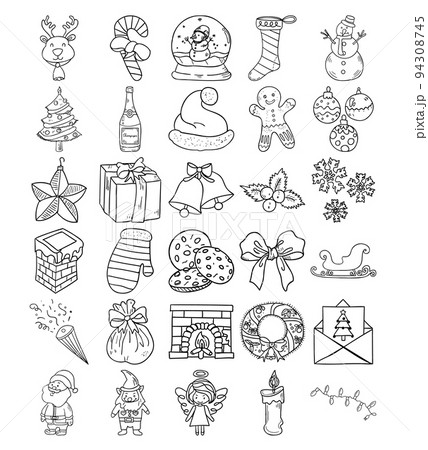 Christmas Hand Drawn Doodle Line Art Outline Set 94308745