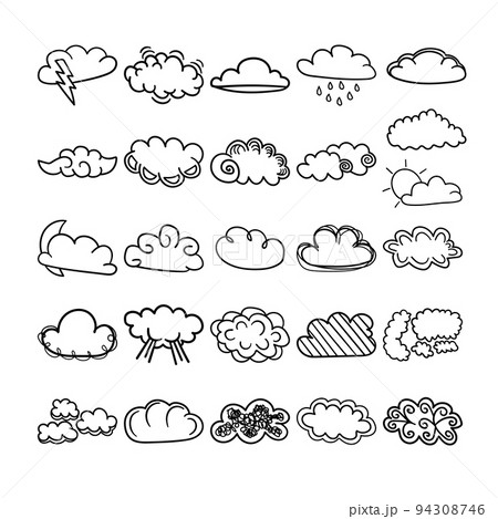 Clouds Hand Drawn Doodle Line Art Outline Set Clouds Hand Drawn Doodle Line Art Outline Set 94308746