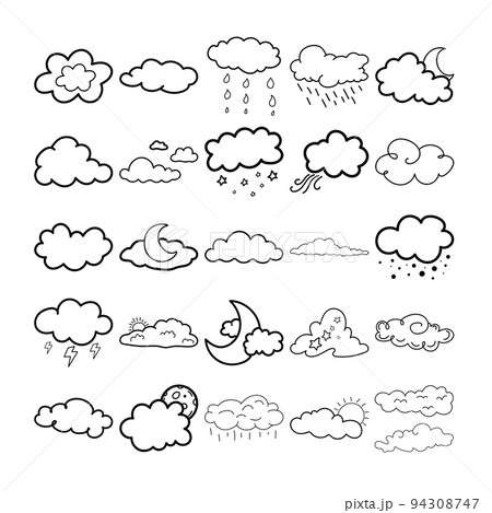 Cloudy Hand Drawn Doodle Line Art Outline Set Cloudy Hand Drawn Doodle Line Art Outline Set 94308747