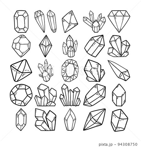 Crystal Hand Drawn Doodle Line Art Outline Set 94308750