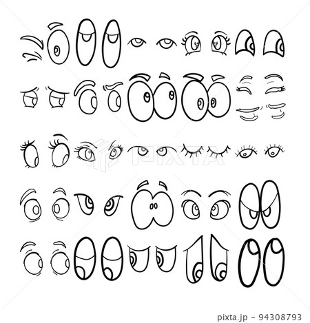 Eyes Hand Drawn Doodle Line Art Outline Set 94308793