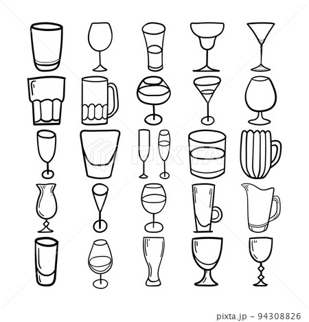 Glass Hand Drawn Doodle Line Art Outline Set 94308826