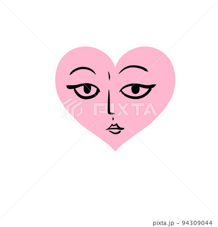 Hand-drawn heart. Pink symbol of romance with face and eyes. Hand-drawn heart. Pink symbol of romance with face and eyes. 94309044