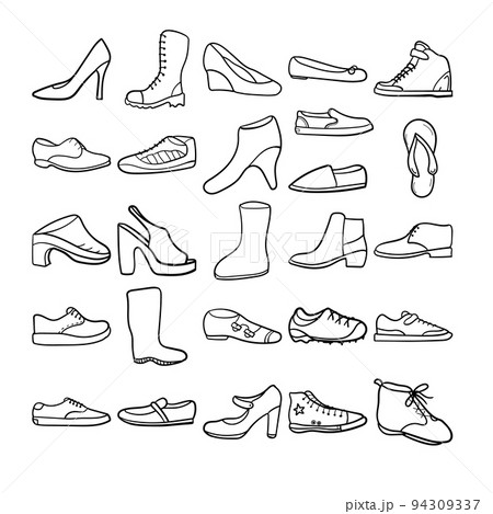Shoes Hand Drawn Doodle Line Art Outline Set 94309337
