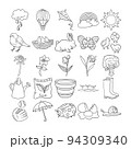 Spring Hand Drawn Doodle Line Art Outline Set 94309340