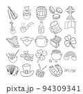 St. Patrick Hand Drawn Doodle Line Art Outline Set 94309341