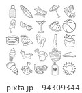 Summer Hand Drawn Doodle Line Art Outline Set 94309344