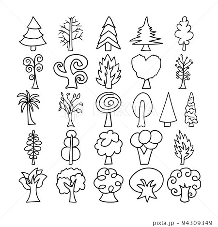 Trees Hand Drawn Doodle Line Art Outline Set Trees Hand Drawn Doodle Line Art Outline Set 94309349