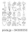 Valentine Hand Drawn Doodle Line Art Outline Set 94309350
