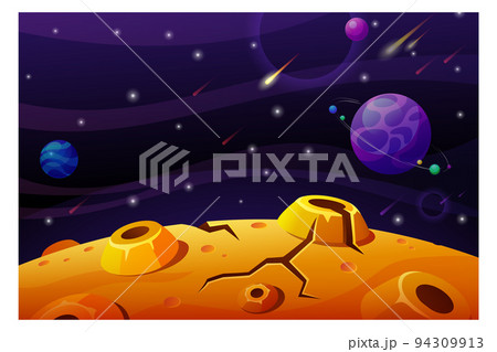 Fantasy planet landscape. Cartoon space game background Fantasy planet landscape. Cartoon space game background 94309913