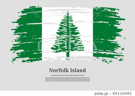 Norfolk Island flag with brush stroke effect and information text poster, vector 94310493
