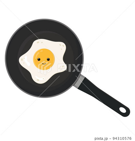 Fried egg character with kawaii eyes in a frying pan, black outline, line, vector illustration Fried egg character with kawaii eyes in a frying pan, black outline, line, vector illustration 94310576