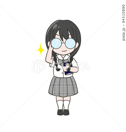 夏服のブレザーを着たメガネをかけた地味な女の子 94310890