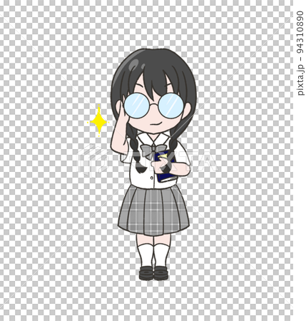 夏服のブレザーを着たメガネをかけた地味な女の子 94310890