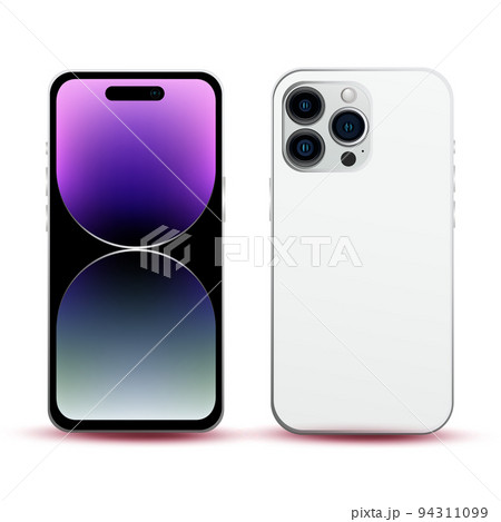 White smartphone, model phone 14 PRO, IT industry novelty, original wallpaper, mockup for web design on a white background - Vector White smartphone, model phone 14 PRO, IT industry novelty, original wallpaper, mockup for web design on a white background - Vector 94311099