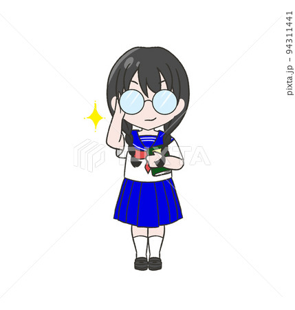 夏服のセーラー服を着た地味な女の子のイラスト素材