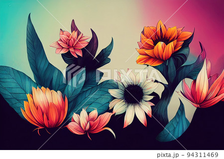 colorful various strange flowers. Trendy hand drawn fictional characters 94311469