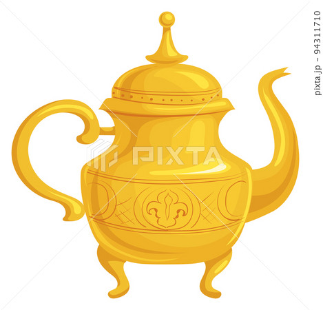 Ancient eastern teapot. Golden metal jug icon 94311710