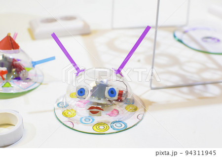 Homemade robot made from leftover plastic. Cooperative ideas for plastic recycling. 94311945