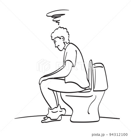 Man straining on the toilet illustration vector hand drawn isolated on white background line art. 94312100
