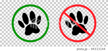 動物許可と禁止。ペット飼育可能、ペット飼育不可アイコンセット。ベクター。 94313144