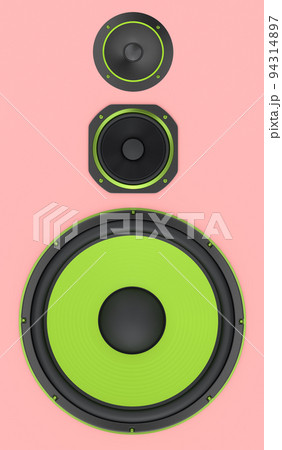 Hi-fi speakers with loudspeakers for sound recording studio on pink background. Hi-fi speakers with loudspeakers for sound recording studio on pink background. 94314897