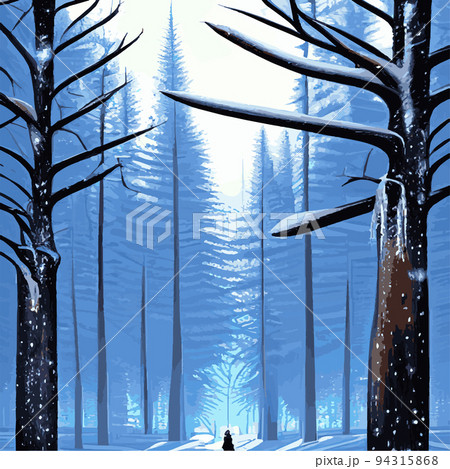 christmas holiday seamless horizontal background, winter landscape, green firs blue sky with white snow. falling snow, snowflakes winter new year holidays. Festive winter landscape. Christmas vector  94315868