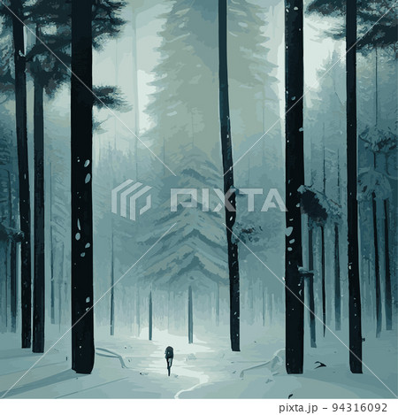 christmas holiday seamless horizontal background, winter landscape, green firs blue sky with white snow. falling snow, snowflakes winter new year holidays. Festive winter landscape. Christmas vector  94316092