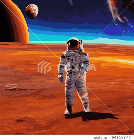 Vector illustration of space, astronaut and galaxy for poster, banner or background. Abstract drawings of the future, science fiction and astronomy. Astronaut astronaut floats in the stratosphere 94316377