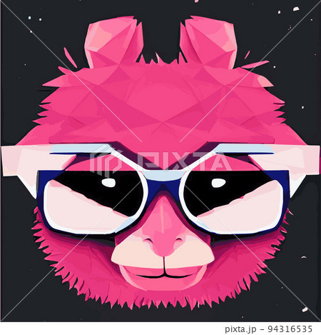 Cheerful llama with glasses pastel background pop geometric art. Humorous postcard, t-shirt composition, hand drawn style print. polygon vector illustration. Funny poster. Portrait llama 94316535