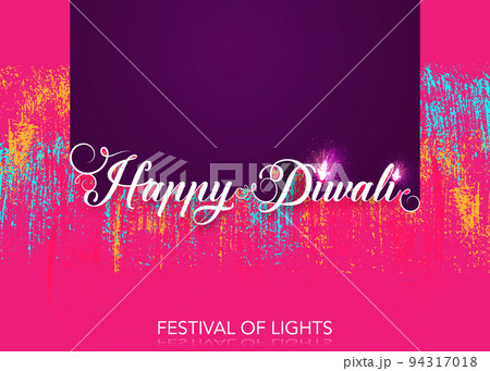 Happy Diwali Festival of Lights Celebration colorful template. Graphic design of Indian Diya Oil Lamps, Modern Design with copy space for your text. Vector banner art style, multicolor background 94317018