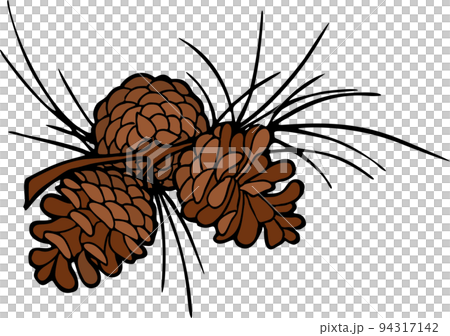 color graphic image of three cones on a branch, isolated element, decor color graphic image of three cones on a branch, isolated element, decor 94317142