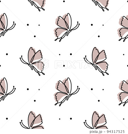 Seamless pattern, contour butterflies with color on a white background. Textile, print, vector 94317525